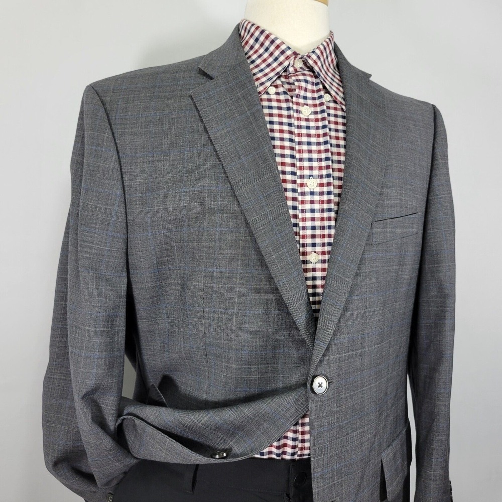 Greg Norman Tasso Elba Men's Sport Coat Blazer Two Button Gray Plaid Wool 44R - Picture 4 of 14